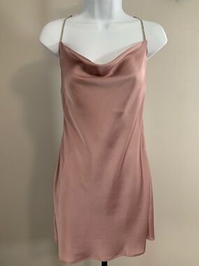 NWT inmod LA Satin Drape Neck Slip Dress with Rhinestone Straps - Dusty Rose